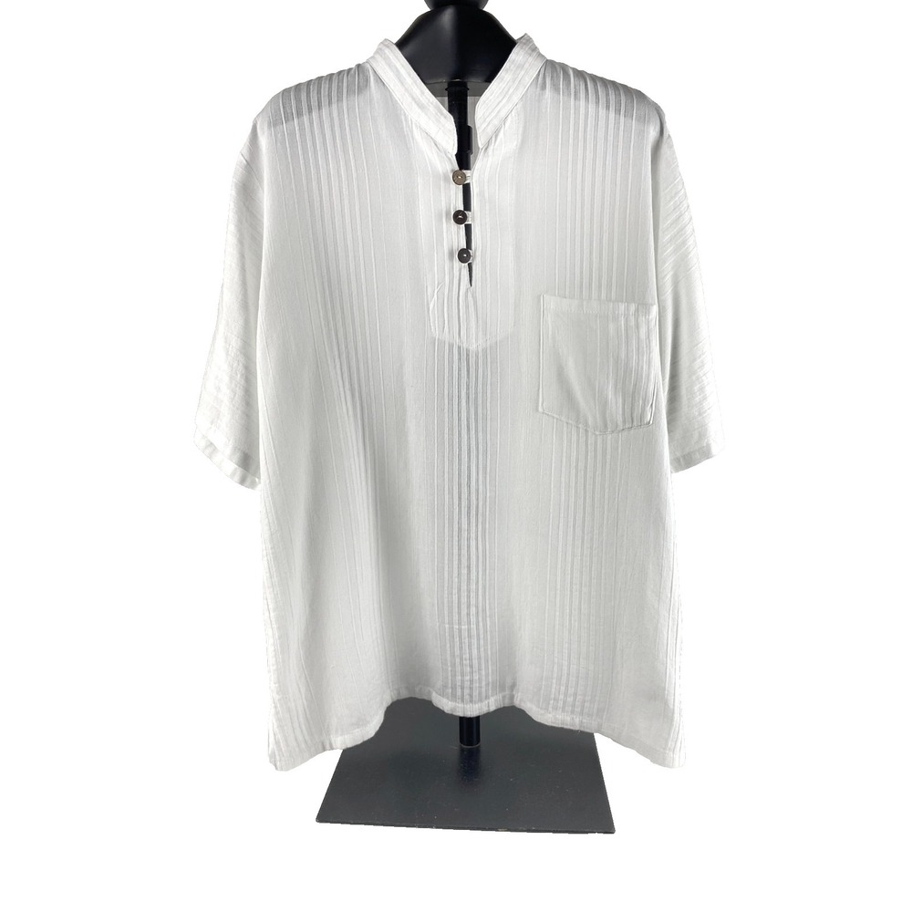 Angkor Short Sleeve Shirt Men's XXL White Soft Cotton Pocket Pullover Casual